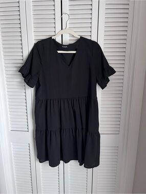 Amazon Black Tiered V-Neck Mini Dress